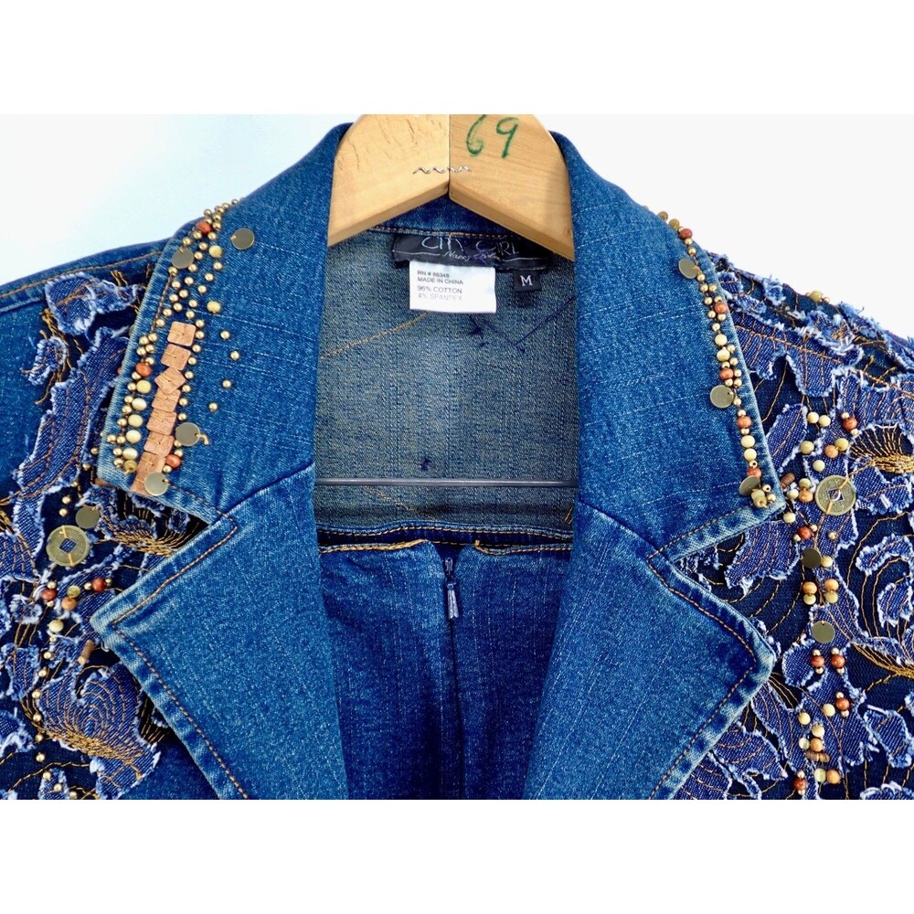 City Girl Embellished Blue Denim Blazer Sz Medium & Skirt Sz 6 Matched 2 pc Set - Picture 5 of 12
